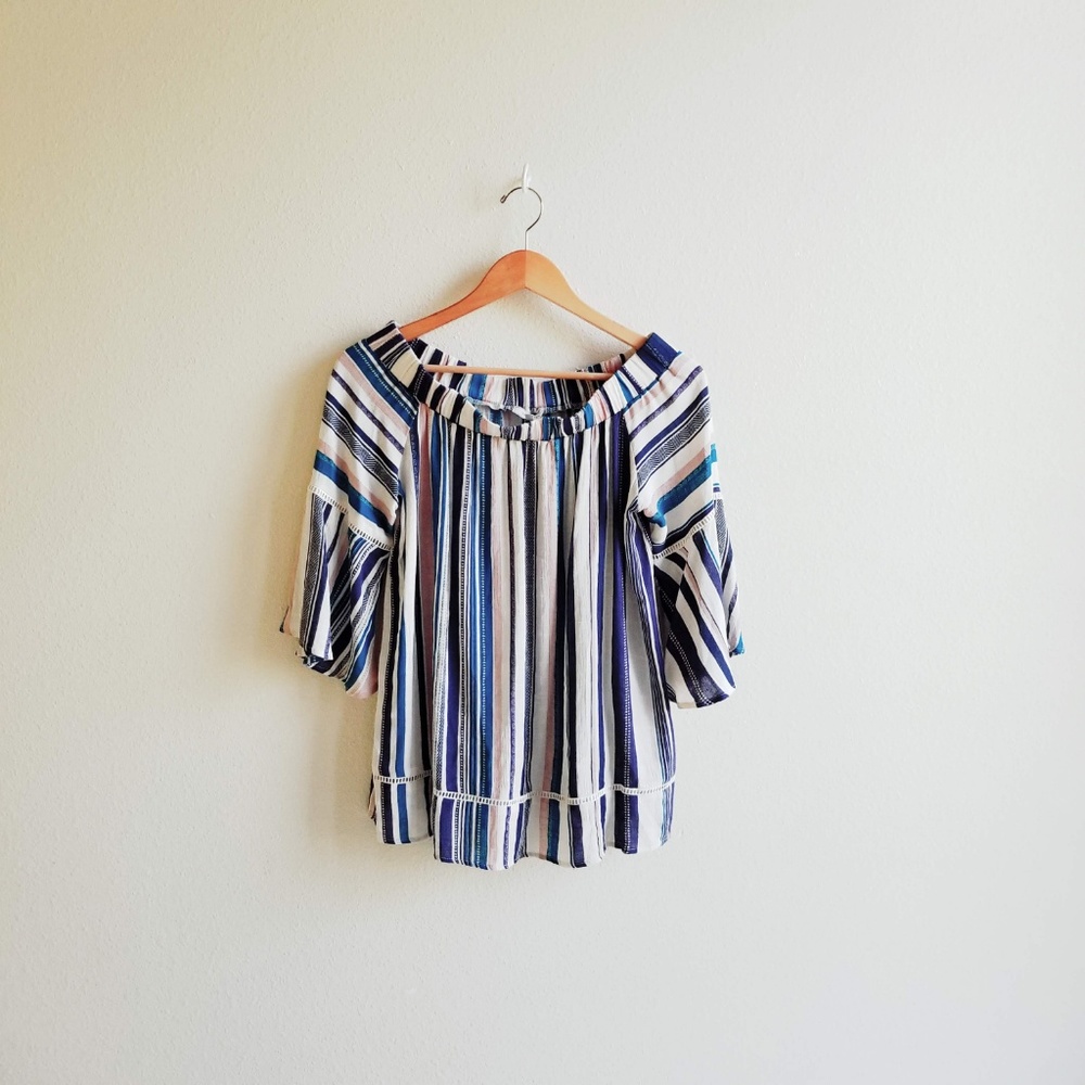 AVA JAMES Off-the-Shoulder Striped Top, Size M